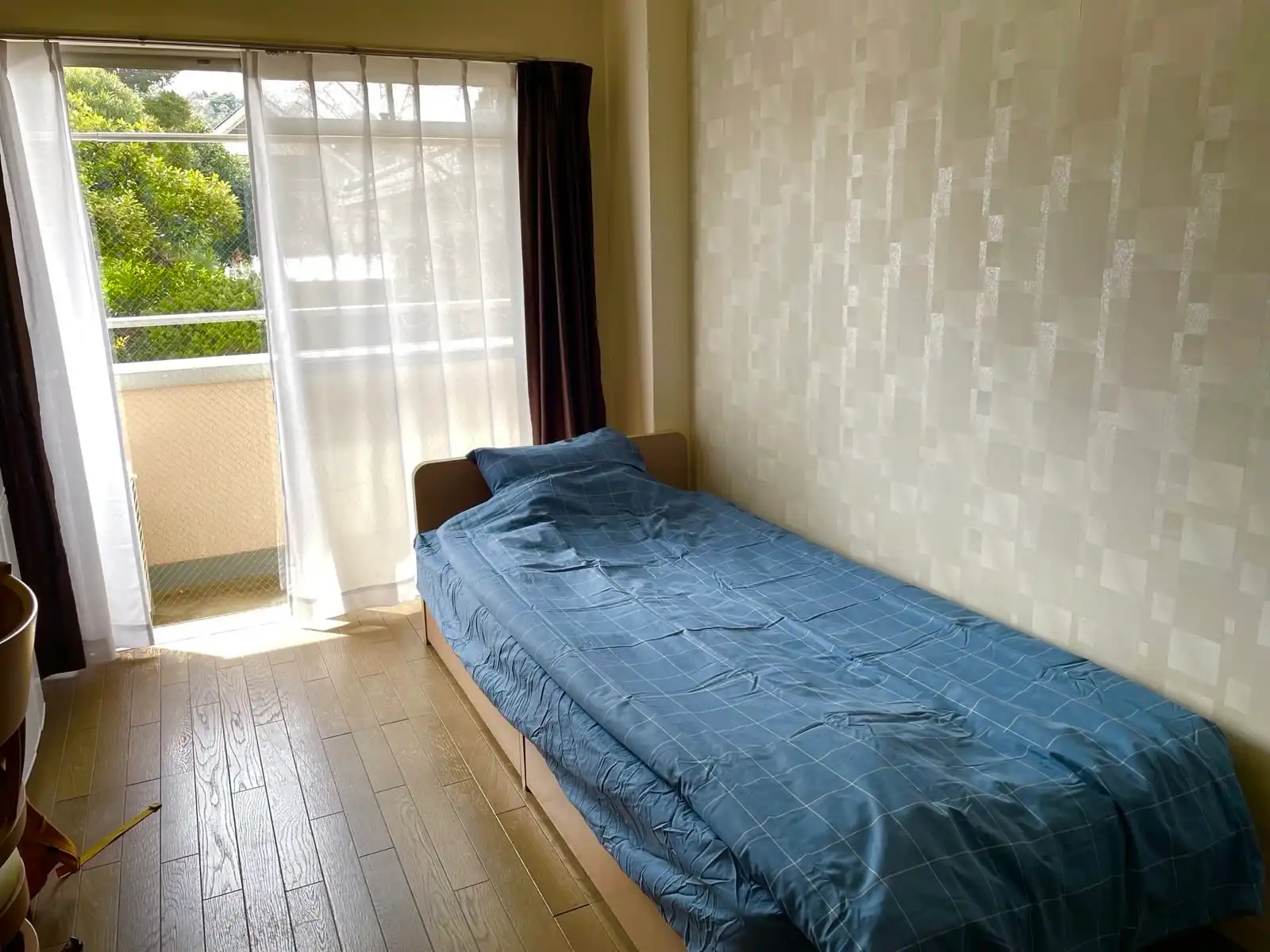 My bed with fresh bedclothes.